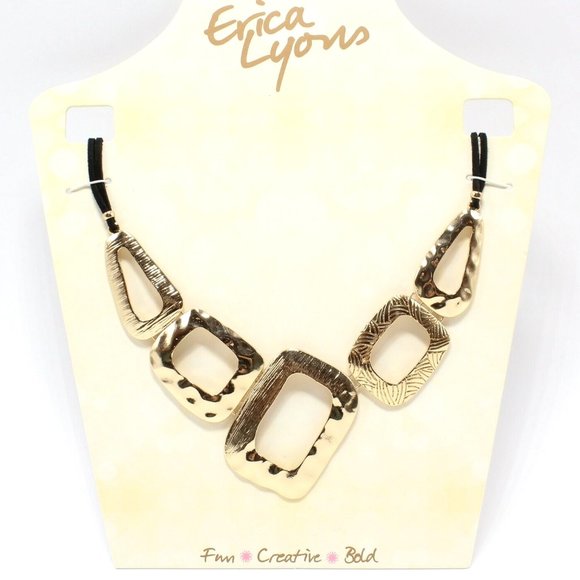Hammered Gold Tone Necklace Bib Erica Lyons Geometric Orig $32 NWT 18" - 21" - Picture 1 of 6